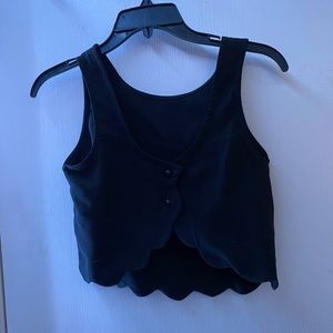Scalloped black tank top cropped